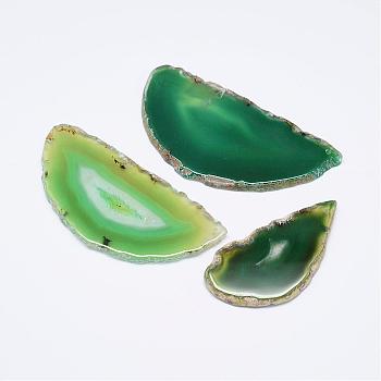Natural Agate Pendants, Dyed, Nuggets, Green, 60~85x35~55x5mm, Hole: 2mm