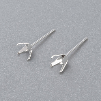 304 Stainless Steel Prong Earring Settings, Stud Earring Findings, Silver, Tray: 4.5x4.5mm, Pin: 0.8mm