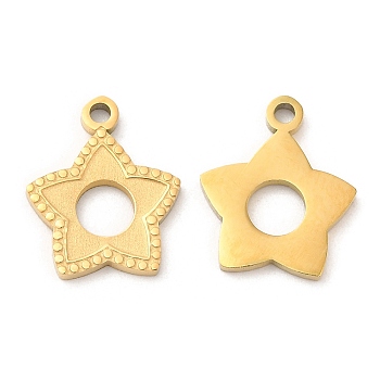 Ion Plating(IP) 316L Surgical Stainless Steel Charms, Textured, Star Charms, Real 18K Gold Plated, 14x12x1mm, Hole: 1.4mm