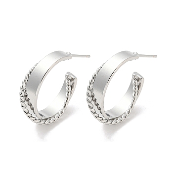 Brass Ring Stud Earrings, Half Hoop Earrings, Platinum, 19.5x7mm