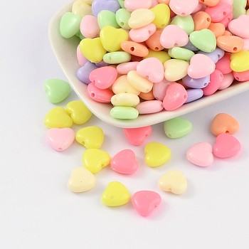 Opaque Acrylic Beads, Heart, Mixed Color, 11x12x5mm, Hole: 2mm, about 1130pcs/500g