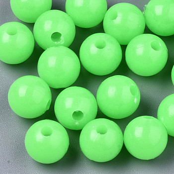 Luminous Acrylic Beads, Glow in the Dark, Round, Lime, 10mm, Hole: 2.5mm