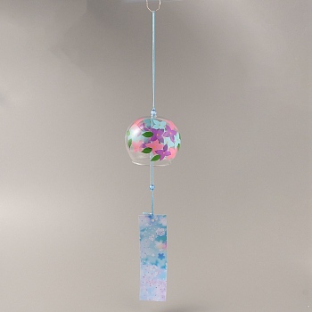 Glass Wind Chimes, Flower Pattern Small Wind Bells with Paper Card and Resin Beads, Suncatcher for Garden Window Party Hanging Decors, Colorful, 385~400mm