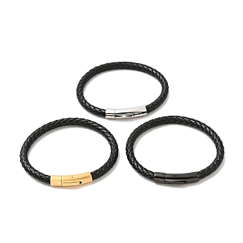 Leather Braided Cord Bracelet with 304 Stainless Steel Clasp for Men Women, Black, Mixed Color, 8-1/2 inch(21.5cm)