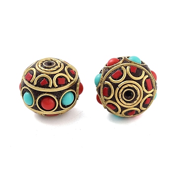 Handmade Indonesia Beads, with Brass and Resin, Round, Red, 21x18.5mm, Hole: 1.4mm