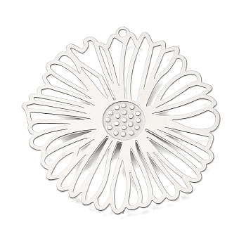 304 Stainless Steel Pendants, Sunflower Charms, Etched Metal Embellishments, Stainless Steel Color, 36x35x0.3mm, Hole: 1.2mm