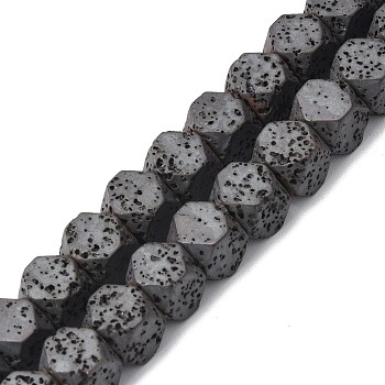 Natural Lava Rock Beads Strands, Faceted, Polygon, 9x9x8~8.5mm, Hole: 1mm, about 47pcs/strand, 15.71 inch(39.9cm)