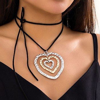 Alloy Pendant Necklaces, with Wax Rope, Jewely for Women, Heart, Antique Silver & Golden, 47.36 inch(120.3cm)