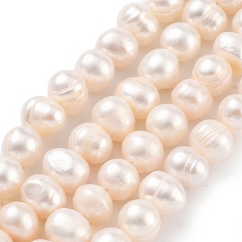 Natural Cultured Freshwater Pearl Beads Strands, Potato, PeachPuff, 6~7mm, Hole: 0.6mm, about 29pcs/strand, 6.69 inch(17cm)