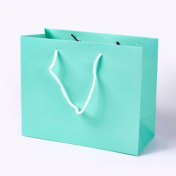 Kraft Paper Bags, with Handles, Gift Bags, Shopping Bags, Rectangle, Aquamarine, 18x22x10.2cm