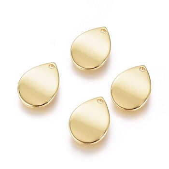 Brass Charms, Long-Lasting Plated, Teardrop, Real 18K Gold Plated, 15x10.5x1mm, Hole: 1.2mm