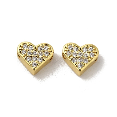 Clear Heart Brass+Cubic Zirconia Beads