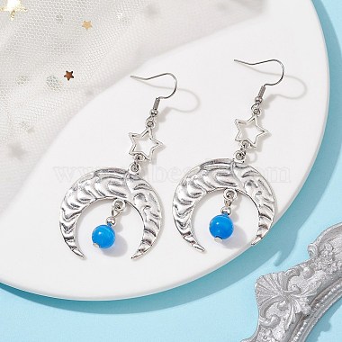 Antique Silver Alloy Star & Moon Dangle Earrings(EJEW-JE05637-04)-2
