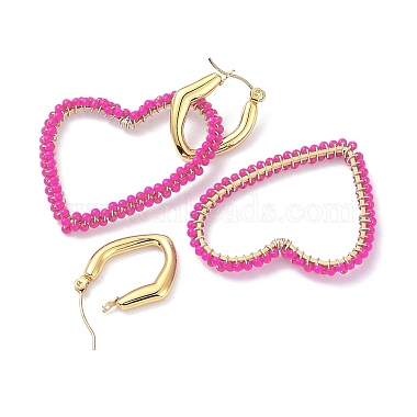 PVD Vacuum Plating 304 Stainless Steel Heart Dangle Hoop Earrings(STAS-D058-02B-G)-2