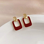 Rectangle Alloy Enamel Dangle Stud Earrings, Golden, Dark Red, 25x13mm(FS-WG08EF2-01)