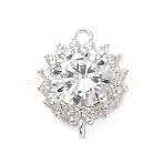 925 Sterling Silver Clear Cubic Zirconia Connector Charms, Flower Links, with 925 Stamp, Silver, 12.5x10x5mm, Hole: 1.2mm(STER-U009-02S)