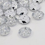 Acrylic Rhinestone Buttons, 2-Hole, Faceted, Flat Round, Crystal, 18.5x18x6.5mm, Hole: 1mm(BUTT-J003-01)