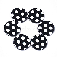 Cellulose Acetate(Resin) Pendants, Flat Round with Polka Dot, Black, 27.5x2.5mm, Hole: 1.4mm(X-KY-S158-32B)