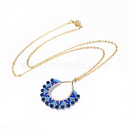 Japanese Seed Beads Pendant Necklaces, with Brass Chain and 304 Stainless Steel Open Jump Rings, teardrop, Blue, 18 inch(45.8cm)(NJEW-JN02433-03)