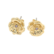 Brass Micro Pave Cubic Zirconia Ear Studs, Flower, Golden, Lilac, 10x9.5mm(EJEW-P283-01G-06)