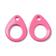 Spray Painted 201 Stainless Steel Charms, Teardrop Charm, Hot Pink, 13x10x1mm, Hole: 1.8mm(STAS-G304-17E)