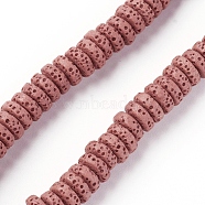 Natural Lava Rock Beads Strands, Dyed, Flat Round/Disc, Indian Red, 8~8.5x3~4mm, Hole: 2mm, about 54~60 pcs/Strand, 7.87 inch(20 cm)(G-F671-02A-09)