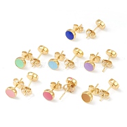 Golden Plated Brass Enamel Stud Earrings, with Ear Nuts, Flat Round, Mixed Color, 7mm, Pin: 0.6mm(EJEW-L234-041B)