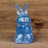 Resin Home Display Decorations, with Sequin and Natural Aquamarine Chips Inside, Rabbit, 40x40x73mm(G-PW0005-07C)