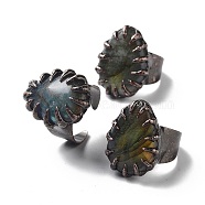 Teardrop Natural Labradorite Open Cuff Rings, Rack Plating Red Copper Brass Ring, Cadmium Free & Lead Free, US Size 7 1/4~US Size 9 3/4(17.5~19.5mm)(RJEW-G305-02R-04)