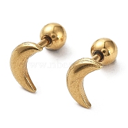 Ion Plating(IP) 304 Stainless Steel Earrings, with Removable 201 Stainless Steel Bead, Moon Ear Stud for Women, Real 18K Gold Plated, 7.5x5mm(EJEW-E602-02G)