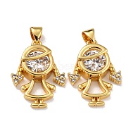 Brass Micro Pave Clear Cubic Zirconia Pendants, Girl, Real 18K Gold Plated, 23x17x6mm, Hole: 4x3mm(ZIRC-A021-63G)