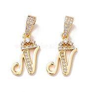 Eco-Friendly Brass Micro Pave Cubic Zirconia Pendants, Long-Lasting Plated, Real 18K Gold Plated, Cadmium Free & Lead Free, Letter, Letter.N, 16~20x7~11.5x1.5~2.2mm, Hole: 6.5x3.5mm(KK-K265-01G-N)