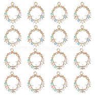 Brass Enamel Pendants, with Rhinestone, Garland, Golden, 18.5x16.5x2.5mm, Hole: 1.2mm, 12pcs/box(KK-PH0004-32)