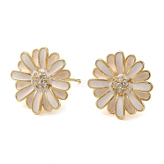 Brass Micro Pave Cubic Zirconia Stud Earrings, April Daisy Enamel Stud Earring for Women, Long-Lasting Plated, Golden, 17mm(EJEW-H103-02G)