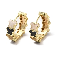 Butterfly Real 18K Gold Plated Brass Hoop Earrings, with Enamel, Black, 19.5x6.5mm(EJEW-L268-012G-01)