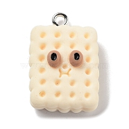 Cookies Theme Imitation Food Resin Pendants, Funny Eye Rectangle Charms with Platinum Plated Iron Loops, Beige, 23.5x16.5x7mm, Hole: 2mm(RESI-B021-02C-05)