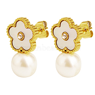 Stylish Stainless Steel Flower Pearl Pendant Stud Earrings for Women, Real 18K Gold Plated, Blanched Almond, 18.42x10.93mm(BL3923-2)