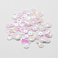 Plastic Paillette Beads, Semi-cupped Sequins Beads, Center Hole, White, 4x0.5mm, Hole: 1mm(PVC-A002-4mm-09)