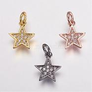 Brass Micro Pave Cubic Zirconia Charms, Star, Mixed Color, 11.5x10x2mm, Hole: 3mm(ZIRC-G087-35)