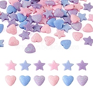 Beadthoven 120Pcs 3 Color Opaque Acrylic Beads, with Glitter Powder, Heart & Star, Mixed Color, 12.5~13.5x13.5~14.5x4~6mm, hole: 1.5~1.6mm, 120pcs(MACR-BT0001-02)