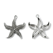 Zinc Alloy Pendants, Cadmium Free & Lead Free, Starfish/Sea Stars, Antique Silver, 26x23.5x3mm,  Hole: 2mm(PALLOY-B740-AS)