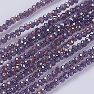 Electroplate Glass Beads Strands, Full Rainbow Plated, Faceted, Rondelle, Purple, 3x2mm, Hole: 0.8mm, about 185~190pcs/strand, 14.9~17.3 inch(38~44cm)(GLAA-F076-FR10)