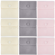 3 Colors Square Velvet Jewelry Bags, with Snap Fastener, Mixed Color, 10x10x1cm, 3pcs/color, 9pcs/bag(TP-CP0001-03A)
