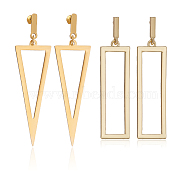 2 Pairs 2 Style 316 Surgical Stainless Steel Hollow Out Triangle & Rectangle Dangle Stud Earrings, Geometry Long Drop Earirngs for Women, Golden, 56~65mm, Pin: 0.7~0.8mm, 1 Pair/style(EJEW-AN0001-86)