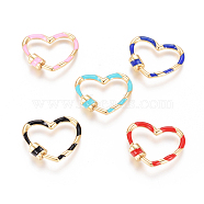 Golden Plated Brass Screw Carabiner Lock Charms, with Enamel, for Necklaces Making, Long-Lasting Plated, Heart, Mixed Color, 22x26.5x5.3mm, Screw: 6.5x5.3mm(KK-L197-01)