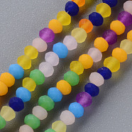 Frosted Glass Beads Strands, Faceted Rondelle, Mixed Color, 3x2.5mm, Hole: 0.6mm, about 192~199pcs/strand, 16.54 inch~16.93 inch(42cm~43cm)(X-FGLA-T002-10B)