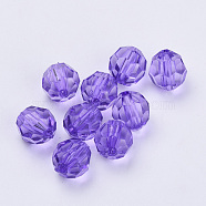 Transparent Acrylic Beads, Faceted, Round, Blue Violet, 6x5.5mm, Hole: 1.3mm, about 4200pcs/500g(TACR-Q257-6mm-V50)