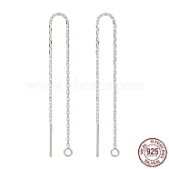 925 Sterling Silver Ear Stud Findings, with 925 Stamp, Ear Thread, with Cable Chain, Silver, 99x0.8mm, Hole: 1mm, Pin: 0.8mm(X-STER-I014-04S)