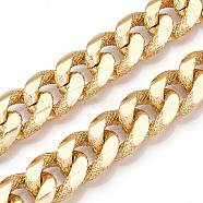 Aluminum Textured Curb Chains, Diamond Cut Cuban Link Chains, Unwelded, Light Gold, 18x14x4mm(CHA-N003-43KCG)