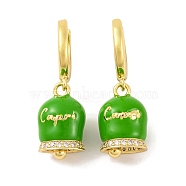 Bell Brass & Enamel Hoop Earrings for Women, Lead Free & Cadmium Free, Real 18K Gold Plated, Green, 30mm(EJEW-U015-25G-C)